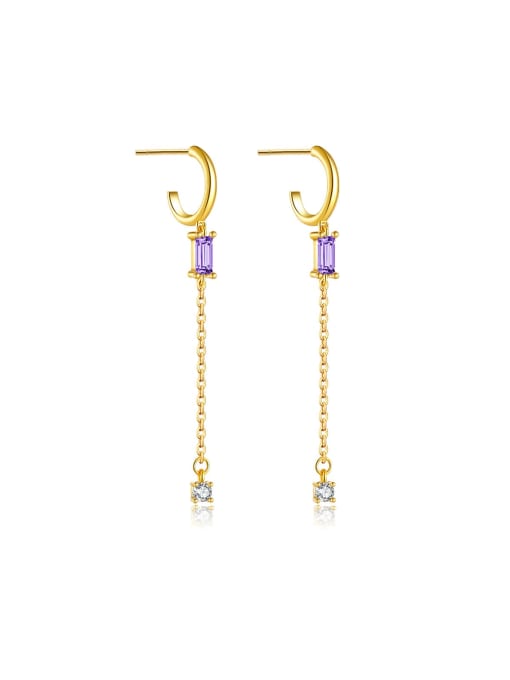 18k gold [purple] 925 Sterling Silver Cubic Zirconia Geometric Trend Threader Earring